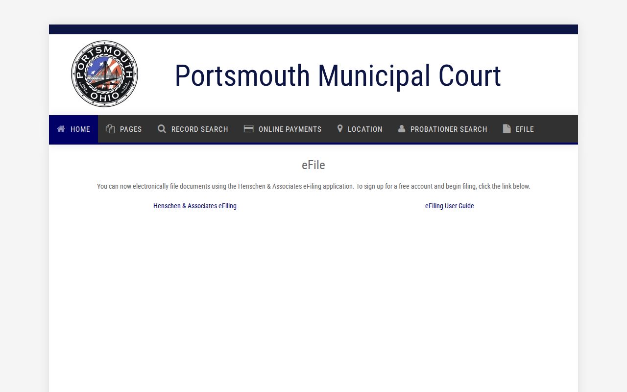 Scioto County civil docket Portsmouth Municipal Court serving Scioto County eFiling page