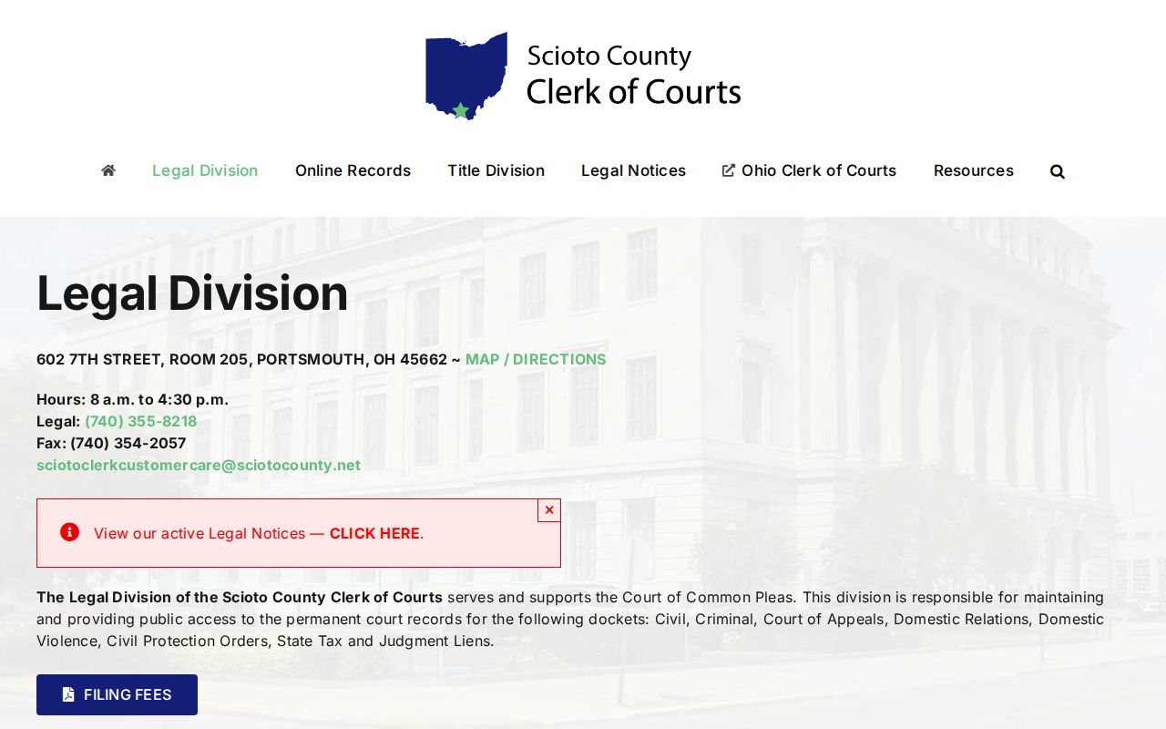 Scioto County court records Legal Division access