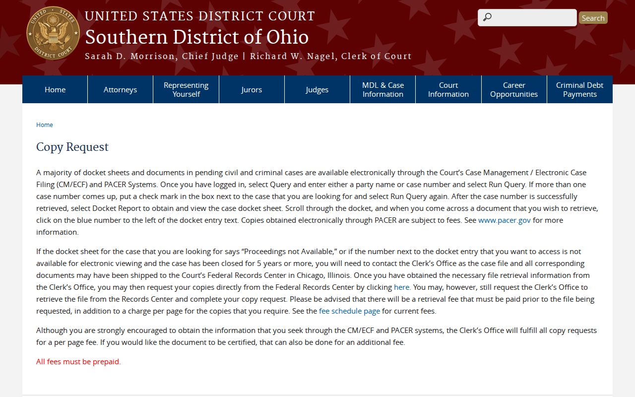 Scioto County court records federal copy request route