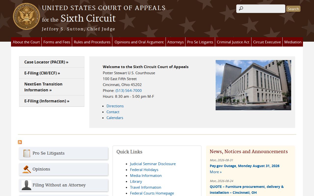 Scioto County criminal docket federal Sixth Circuit court source page