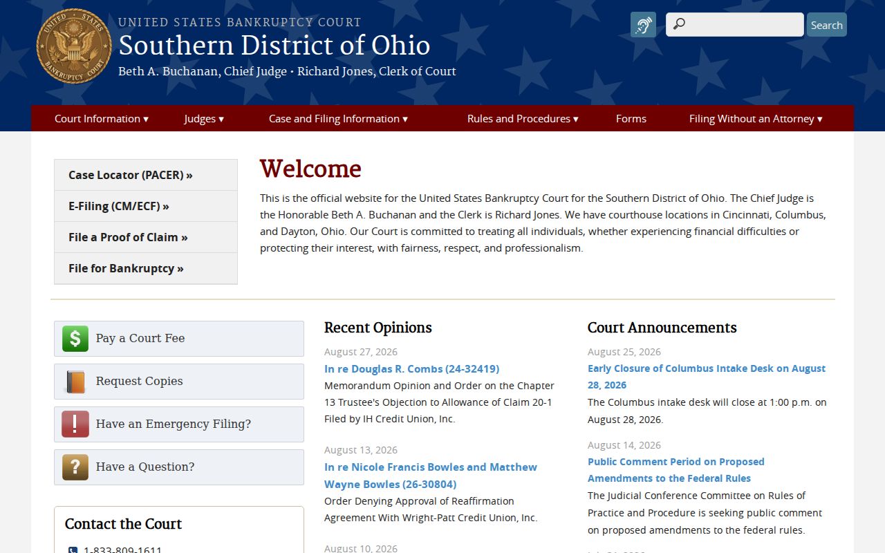 Scioto County court docket Southern District of Ohio Bankruptcy Court page