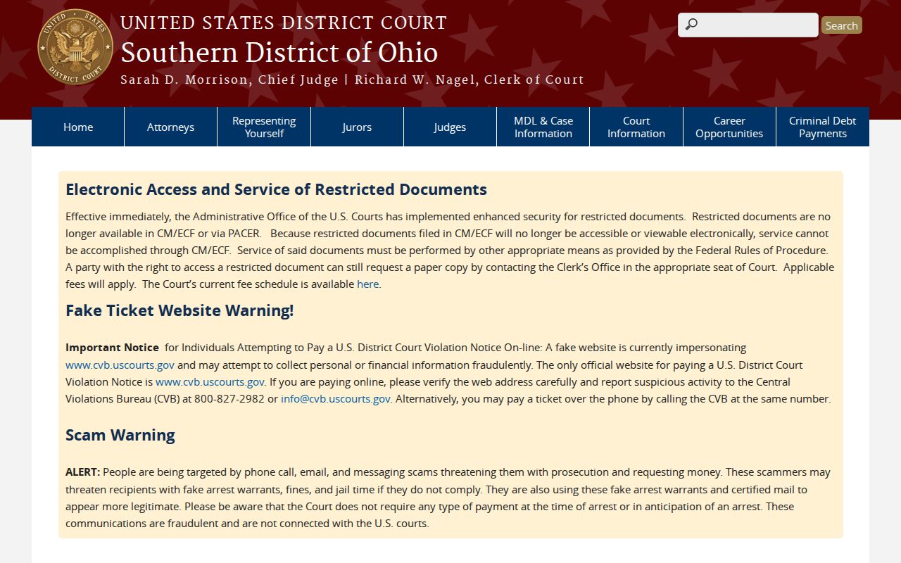 Scioto County court docket Southern District of Ohio federal court page
