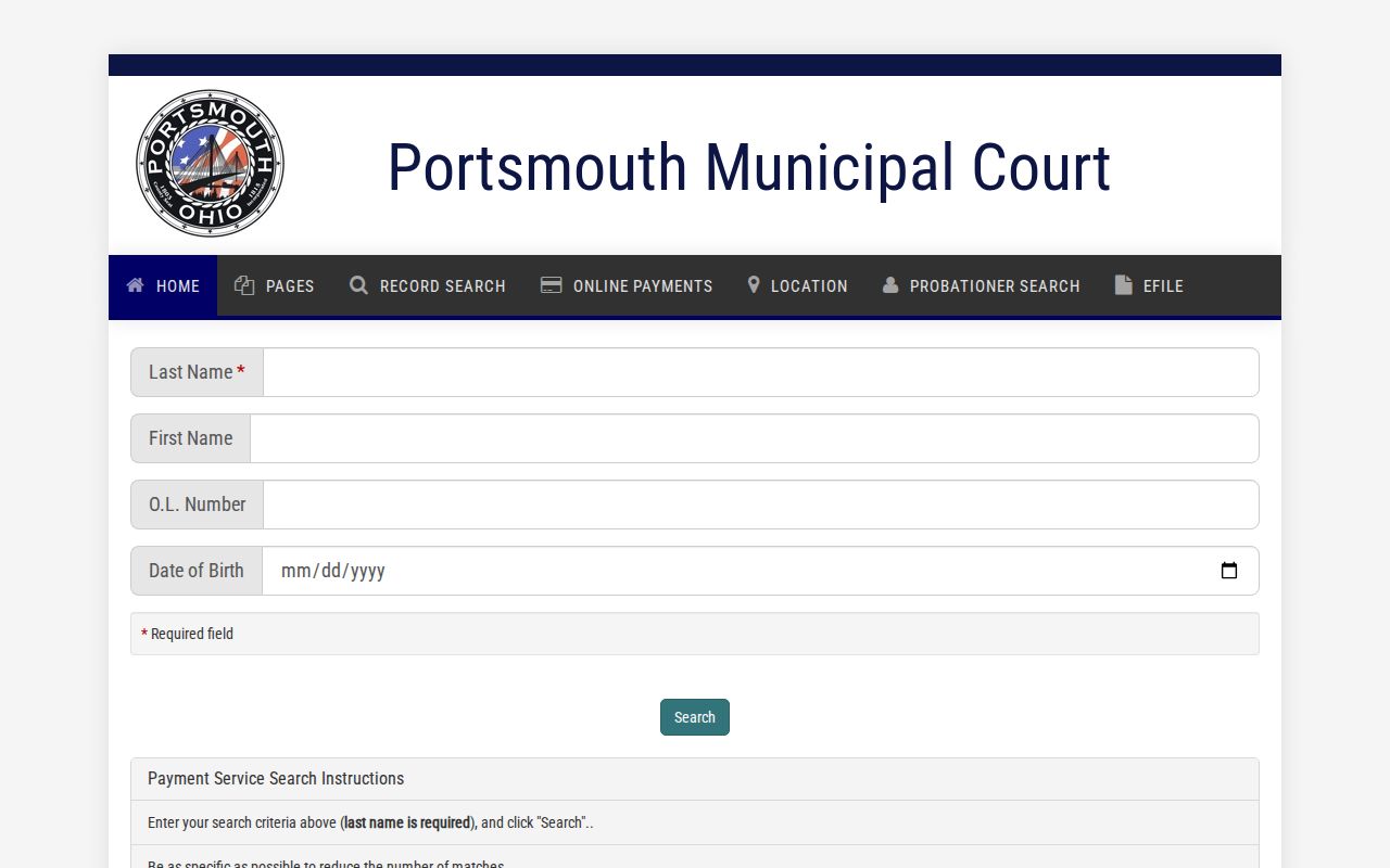 Scioto County traffic court records payment search fields